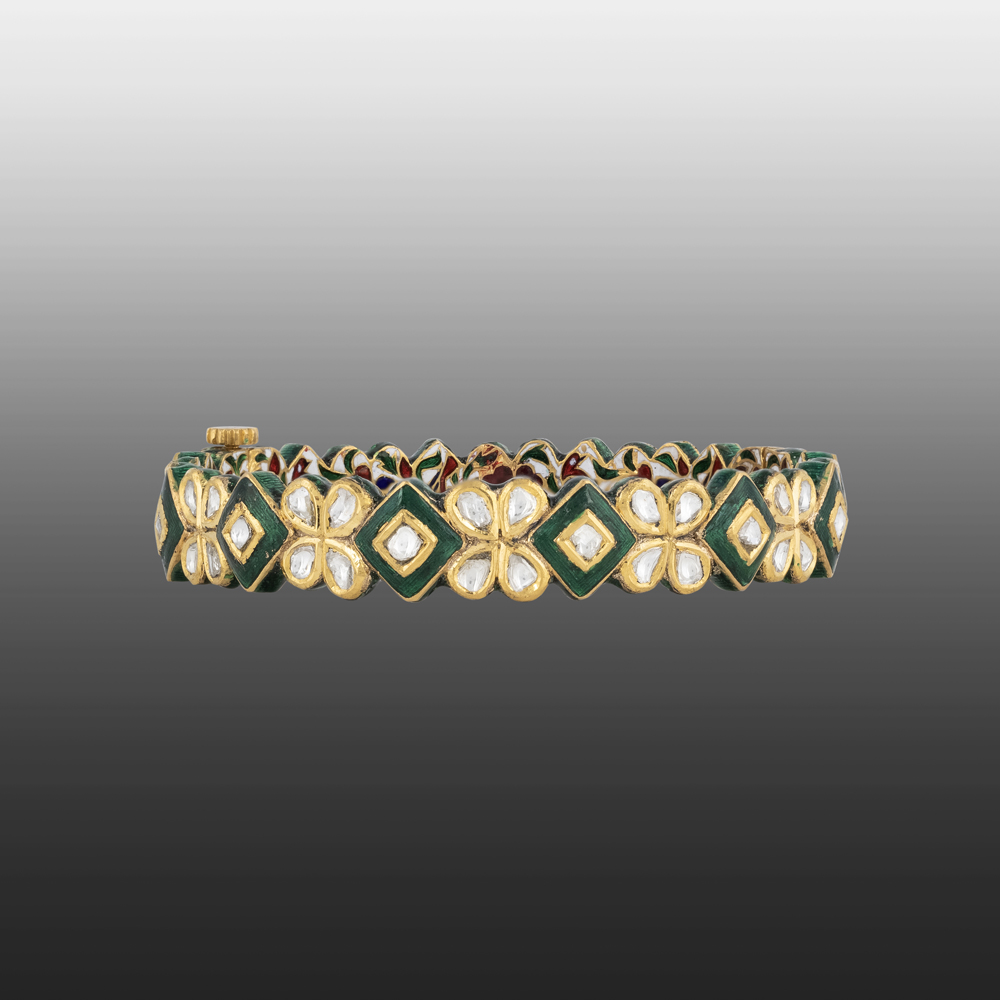 Polki Floral Bangle with Boxy Green Enamel